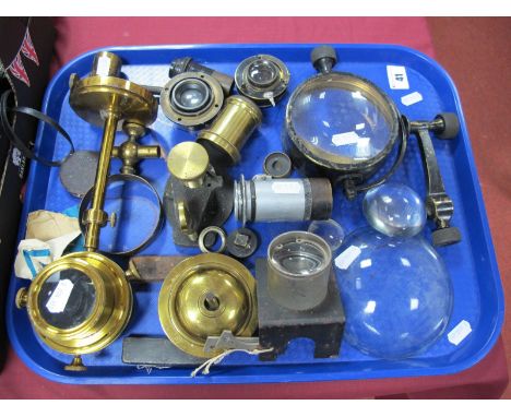 A Collection of Lenses and Mack Lantern Parts, including Ross of London 3 1/3" Definex f/4.5, Kodak and Brass Lens mounts.