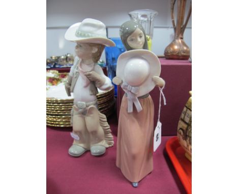 Lladro Pottery Cowboy, P. 20 My and Girl Holding Hat, F-16 My. (2)