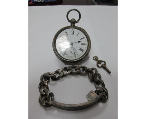 A Continental Cased Openface Pocketwatch, the dial with black Roman numerals, and seconds subsidiary dial, within engine turn
