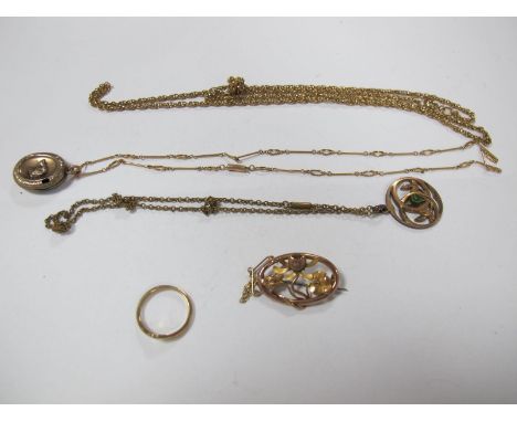 An Art Nouveau Style Brooch, of openwork foliate design, stamped makers mark "F.S.B"; together with an openwork pendant, an o