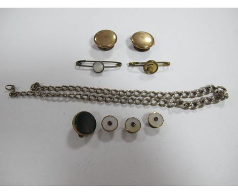 A Set of Three Gent's Dress Studs, a part chain, stock type pins, etc. 