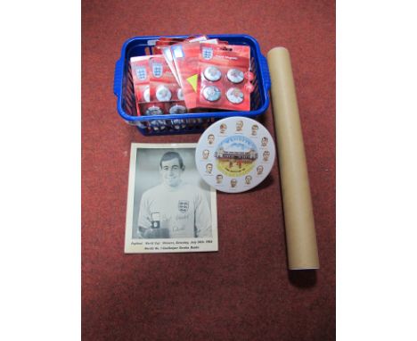 Sixty Four England 2010 Fridge Magnets, in packs of four, Legends of 66 teapot stand, Gordon Banks print and Geoff Hurst sign