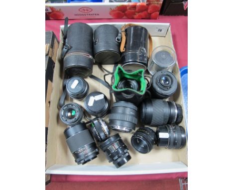 Sixteen Camera Lenses, including cased Schneider-Kreuznach Vario-Curtar 0,75 x Lens, Sigma Zoom 28-105mm 1:3.8-5.6 UC-III.