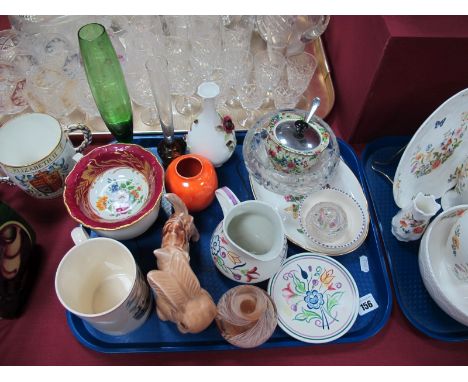A Royal Doulton Vase, of orange lustre ground, Poole pin dishes of traditional design, Sylvac rabbit and cat, lead crystal va