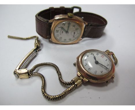 Rotary; A 9ct Gold Cased Wristwatch, the signed dial with Arabic numerals and subsidiary seconds dial; together with a ladies