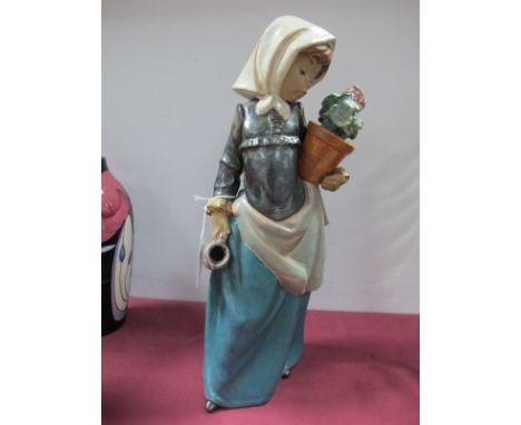 Lladro Matt Pottery Figure of Girl Holding Flowerpot, stamped Daisa 1978 23N, 33cms high.