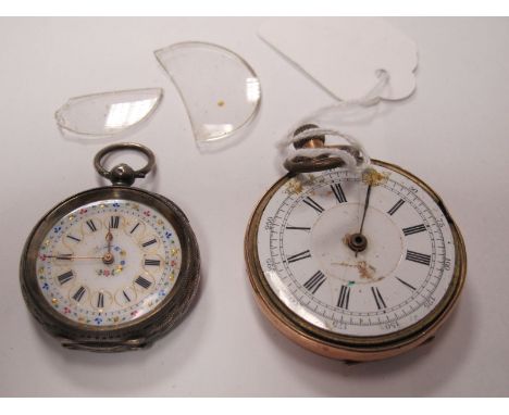 A Gent's Pocketwatch, back outer casing stamped "9ct", white enamel dial, Roman numerals, and a Continental ladies pocketwatc