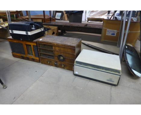 Assorted vintage radios, a reel to reel, etc. 