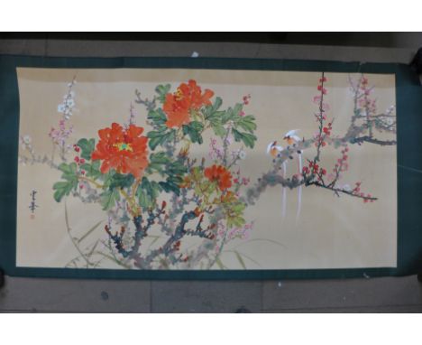 A Japanese watercolour, still life of flowers 
