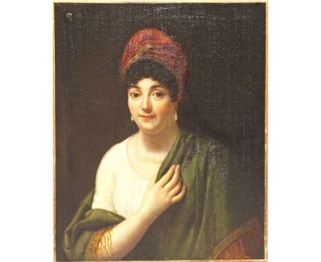 Portraitist (Frankreich, um 1800) Portrait einer Dame im Chemisekleid - vermutlich Alexandrine Bleschamps de Bonaparte. Öl/Lw
