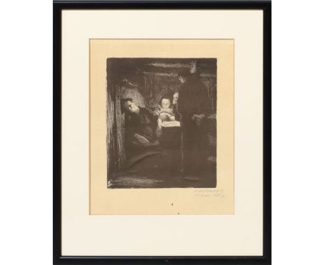 Kollwitz, Käthe (1867 Königsberg-Moritzburg 1945) "Tod", Blatt 2 aus dem Zyklus "Ein Weberaufstand". Lithographie (aufgezogen