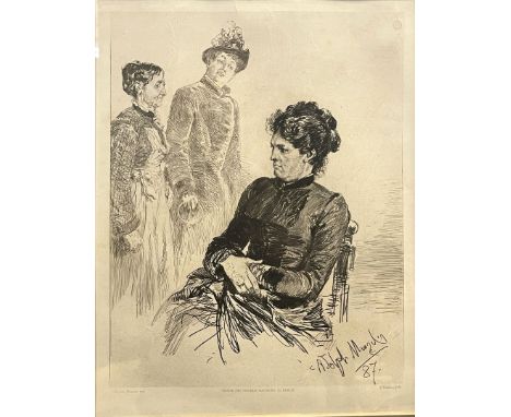 Menzel, Adolf von (1815 Breslau - Berlin 1905) "Stille Teilnahme". Radierung (Quetschfalten), in der Platte sign. und dat. (1