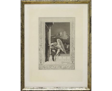 Klinger, Max (1857 Leipzig- Großjena 1920) Amor und Psyche. Radierung/Papier (min. gebräunt bzw. Lichtrand?). Darstellung 25,