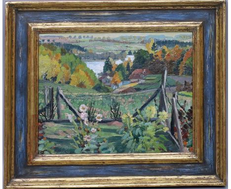 Zank, Hans (1889 Berlin - Falkensee 1967) Sommerliche Landschaft mit Blick von Anhöhe. Öl/Lwd./Holz, li. u. sign. 24x 30 cm. 