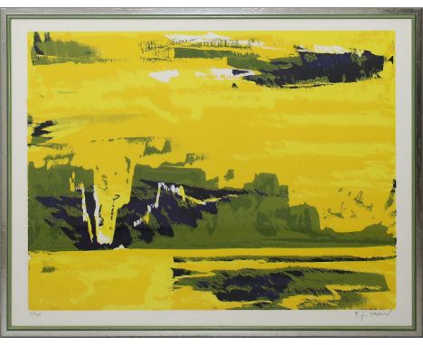 Zimmer, Bernd (geb. 1948 Planegg) Gelbe Landschaft. Farblinolschnitt, re. u. mit Bleistift sign. und li. u. Ex. 1/40.45,5x 60