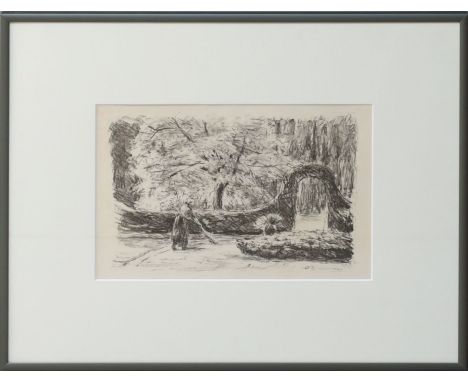 Liebermann, Max (1847 Berlin 1935) Parklandschaft. Lithographie (kl. Randmängel, l. fleckig bzw. gebräunt,), mit Deckblatt, d