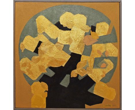 Keidel-Schoenholtz, Barbara (1939 Berlin 2021) "Bäume mit Blättern", so auf Etikett auf Keilrahmen betitelt. Öl/Sand/Folie/Lw