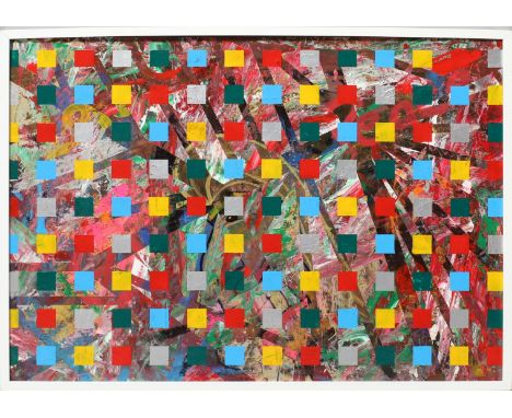 Tiger, Fred (geb. 1976, lebt und arbeitet in Berlin) "Cube Adventure", so verso betitelt. Mixed Media/Acryl/Platte, rückseiti