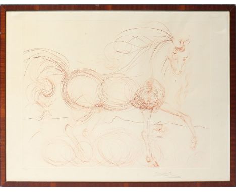 Dalí, Salvador (1904 Figueras 1989) "L'Etalon blanc (Hommage au cheval)". Kaltnadelradierung/Arches (gebräunt, l. stockflecki