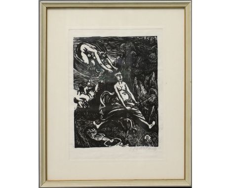 Barlach, Ernst (1870 Wedel - Rostock 1938) "Hexenritt" aus "Walpurgisnacht". Holzschnitt/Japan (kl. obere Montage), re. mit B