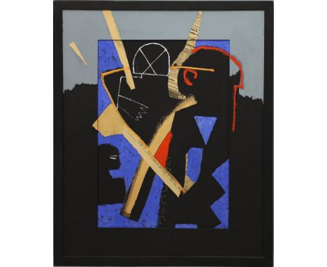 Hiltner, Gregor (geb. 1950 Nürnberg) "Asterion" (1989), so auf Galeriequittung betitelt. Mixed media/teils collagiert/Pappkar