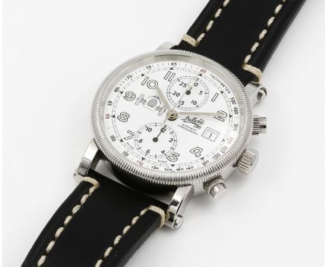 Herren-Armbandchronograph "Du Bois". Modell "Racing IV AUDI". Rundes Gehäuse aus Edelstahl mit verglastem Boden. Weißes Ziffe