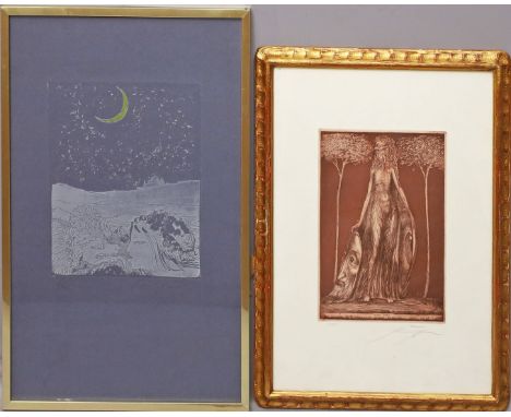 Fuchs, Ernst (1930 Wien 2015) Zwei Arbeiten: "Flora okuli" und "Der Werwolf" (1967). Farbradierung, je u. mit Bleistift sign.