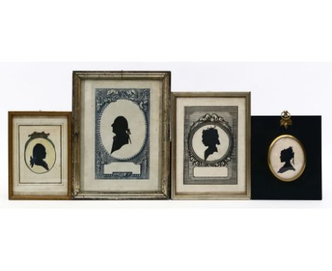 Vier Schattenrisse bzw. Scherenschnitte mit Portraitdarstellungen. Verschiedene Techniken und Größen. 3x Ende 18. Jh. und 1x 