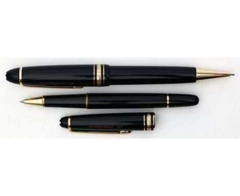 Rollerball und Drehbleistift, "Mont Blanc". Aus der Serie "Meisterstück". Korpus und Kappe aus schwarzem Edelharz, Beschläge 