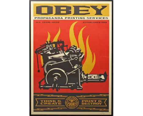 Fairey, Shepard "Obey" (geb. 1970 Charleston) "PROPAGANDA PRINTING SERVICES", so in der Darstellung betitelt. Siebdruck/Papie