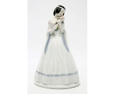 Caasmann, Albert (1886 Berlin - Brandenburg an der Havel 1968) "Rosen". Junge Biedermeier-Dame mit Rosenstrauß, auf Rundsocke