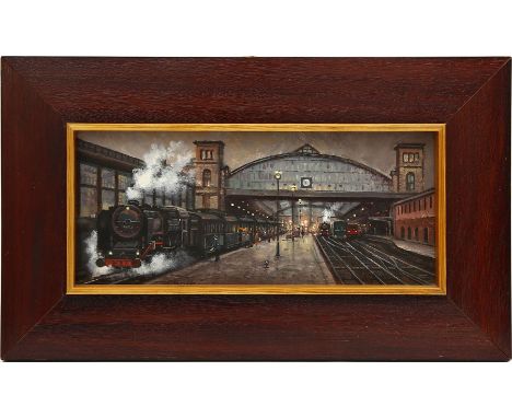 Noack, Harri (1927 Biesenthal bei Bernau - Berlin 2007) Ansicht Bahnhof Zoo, Berlin. Öl/Holz, li. u. sign. 11x 24 cm. R.