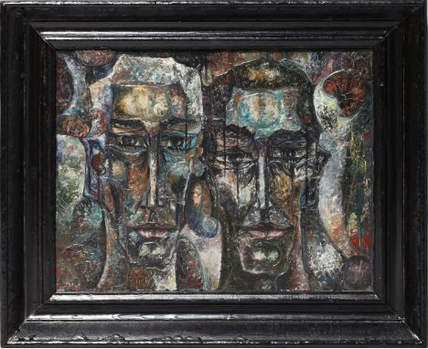 Hansen, Hartmut (1939-2021) "Zwei Gesichter". Acryl/Platte, verso bez. 41x 51 cm. R.