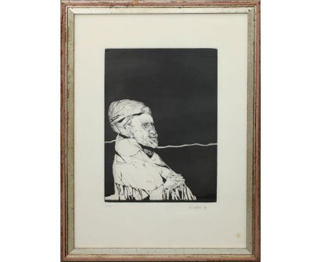 Plattner, Karl (1919 Mals - Mailand 1986) Ohne Titel - Priester. Aquatintaradierung (l. fleckig), re. u. mit Bleistift sign. 