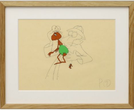 Freleng, Isadore "Friz" (1906 Kansas City - Los Angeles 1995) Darstellung der Ameise vor Rosarotem Panther. Collagierte Misch