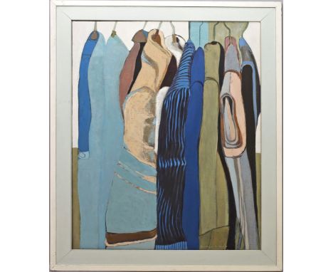 Keidel-Schoenholtz, Barbara (1939 Berlin 2021) "Garderobe", so auf Ausstellungsetikett auf Keilrahmen betitelt. Öl/Lwd., re. 