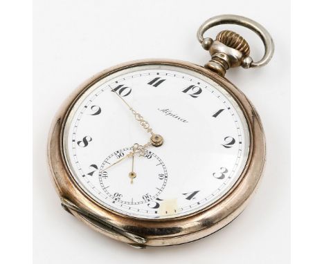 Kaiser Wilhelm II., Geschenktaschenuhr "Alpina". 800/000 Silbergehäuse mit rot vergoldetem Rand. Rückdeckel mit ziseliertem C