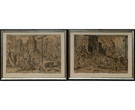 van Heemskerck, Maarten (1498 Hemskerk - Harlem 1574) Vier Kupferstiche mit biblischen Darstellungen. Stark gebräunt, bis an 