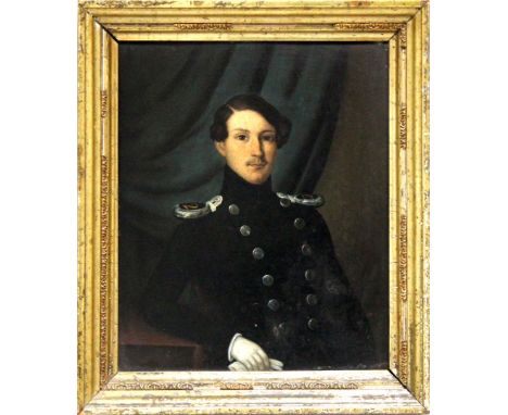 Biedermeier-Monogrammist T. G. (um 1845) Junger Offizier im Portrait. Öl/Metallplatte (rest.), re. mittig monog. "TG?"und dat