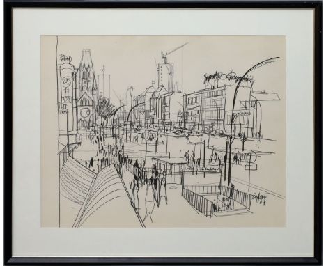Eglau, Otto Wilhelm (1917 Berlin- Kampen 1988) Berlin, Kurfürstendamm. Bleistiftzeichnung, re. u. sign. und dat. (19)64. 47x 