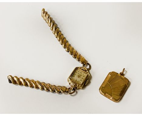 9CT GOLD PENDANT &amp; 14CT GOLD LADIES CASED WATCH