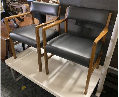 PAIR OF R FOSTER &amp; SON TEAK &amp; LEATHERETTE ARMCHAIR
