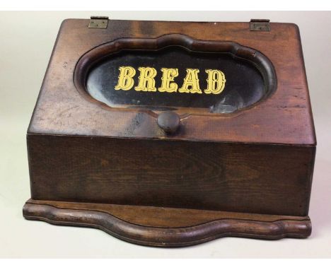 PINE BREAD BIN, ALONG WITH A FRENCH WINE THERMOMETER, A BOX AND A FOLDING CAKE STAND the bin with glazed coverthe bin 42cm wi