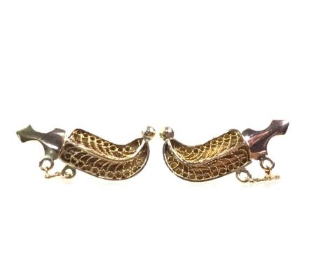 VICTORIAN STICK PIN, NINE CARAT GOLD  set with a seed pearl, along with a pair of earrings modelled in the form of a Middle E