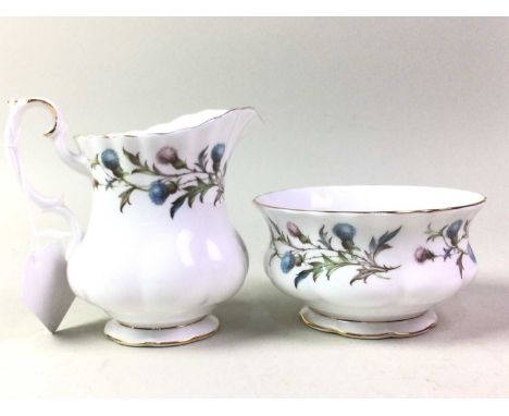 ROYAL ALBERT BRIGADOON PATTERN PART TEA SERVICE, ALONG WITH FURTHER CERAMICS including two teapots, sugar, cream, saucers and