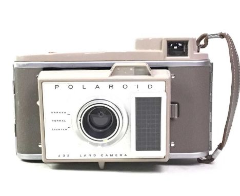 VINTAGE POLAROID J33 LAND CAMERA, ALONG WITH SILVER PLATED FLATWARE the camera with original leather case, along with an orna