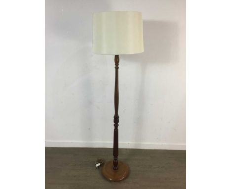 MAHOGANY STANDARD LAMP, with cream shade, along with a reproduction standard lampQty: 2Both lamps  and shades appear to be in