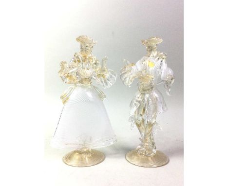PAIR OF MURANO FIGURES, comprising a male and female in vintage dress26cm high