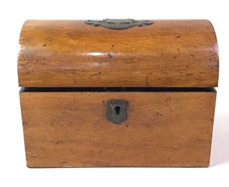 VICTORIAN WALNUT TEA CADDY, WITH MARITIME STYLE PRESENTATION PLAQUE, CIRCA 1882 two division with domed top, the maritime sty