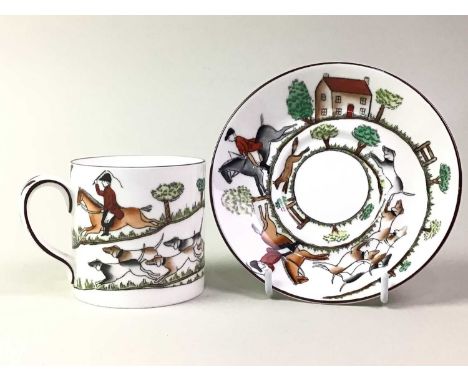 GROUP OF COALPORT AND CROWN STAFFORDSHIRE, TEA CHINA decorated with fox hunting scenes, comprising six cups, six saucers, two